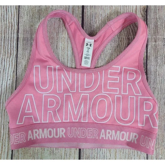 Under armour Other - Under Armour Heat Gear Fitted Sports Bra Tank Top Youth Small Pink White